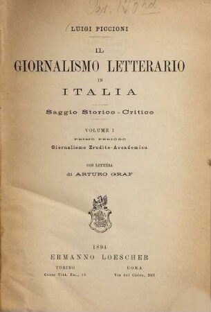 Il Giornalismo letterario in Italia : Saggio storico-critico, 1