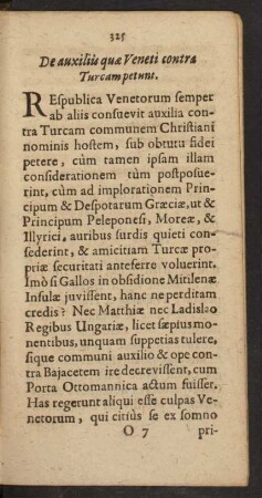 De auxiliis quae Veneti contra Turcam petunt.