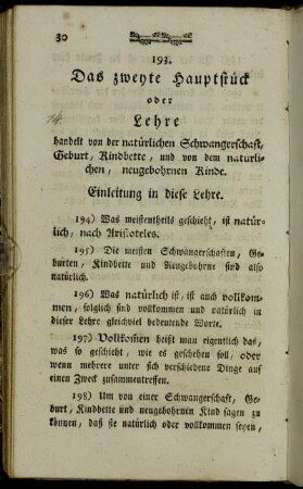 Das zweyte Hauptstück oder Lehre handelt von der natürlichen Schwangerschaft, Geburt, Kindbette, und von dem natürlichen, neugebohrnen Kinde.
