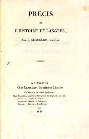 Précis de l'histoire de Langres