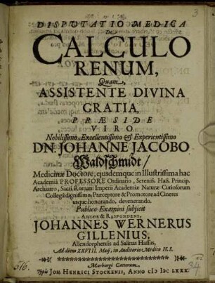 Disputatio Medica De Calculo Renum