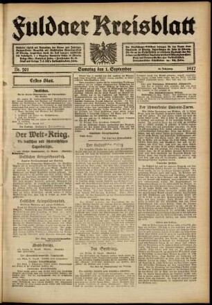 Erste Ausgabe vom Samstag, den 01. September 1917.