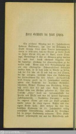 Kurze Geschichte der Stadt Leipzig