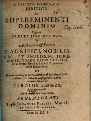 Dissertatio inauguralis juridica, De supereminenti dominio