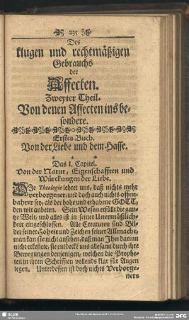 Zweyter Theil. Von denen Affecten insbesondere