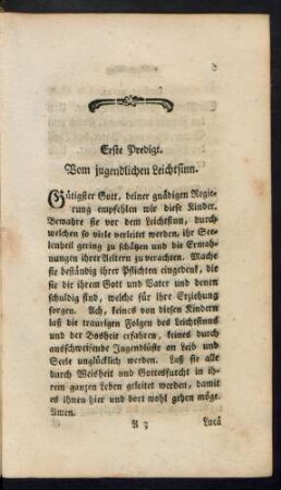 Erste Predigt. Vom jugendlichen Leichtsinn.