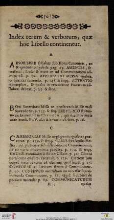 Index rerum & verborum, quae hoc Libello continentur