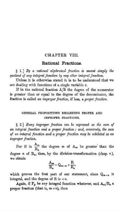 Chapter VIII. Rational Fractions.