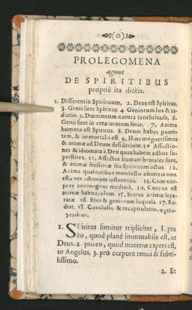 Prolegomena agunt De Spiritibus proprie ita dictis.