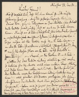 Briefkarte an Franz Wüllner : 25.01.1886