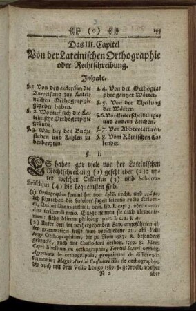 Das III. Capitel. Von der Lateinischen Orthographie oder Rechtschreibung.