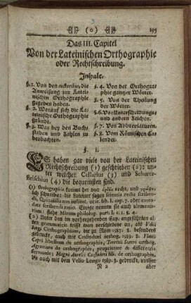 Das III. Capitel. Von der Lateinischen Orthographie oder Rechtschreibung.