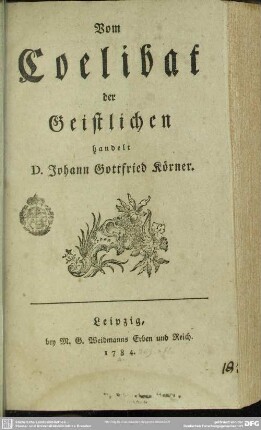Vom Coelibat der Geistlichen