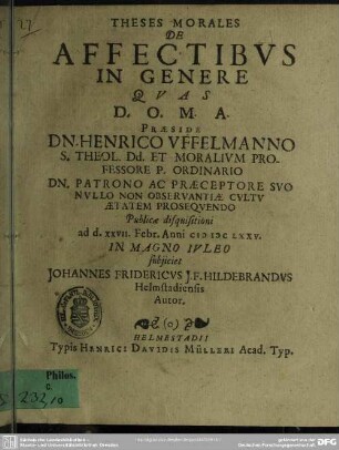 Theses morales de affectibus in genere