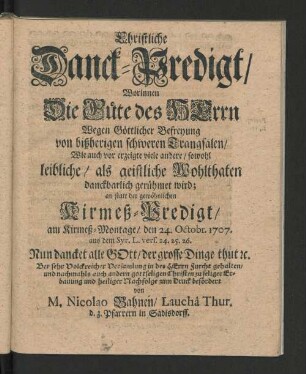 Christliche Danck-Predigt