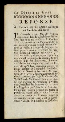 Reponse À l'Examen du Testament Politique du Cardinal Alberoni