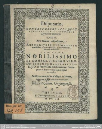 Controversa[e] iuris civilis et feudalis quaestiones