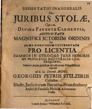 Dissertatio inauguralis de iuribus stolae