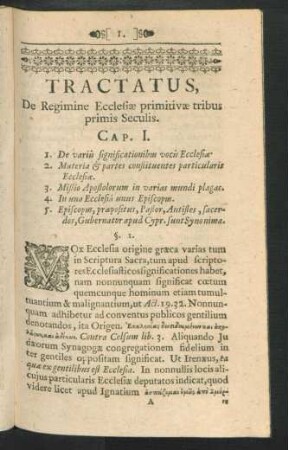 Tractatus, De Regimine Ecclesiae primitivae tribus primis Seculis