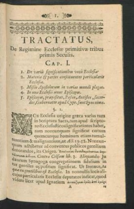 Tractatus, De Regimine Ecclesiae primitivae tribus primis Seculis