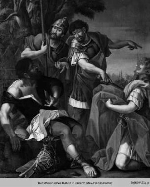 Die Ausmalung der Sala Consiliare : Szenen aus der römischen Geschichte : Eine Sabinerin bittet Sabiner um Versöhnung mit den Römern