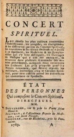Les spectacles de Paris, ou calendrier historique & chronologique des théâtres, 18. 1769