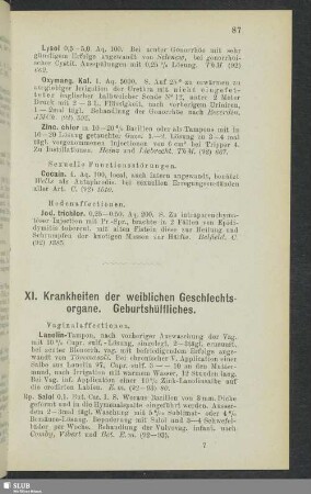 XI. Krankheiten der weiblichen Geschlechtsorgane. Geburtshülfliches