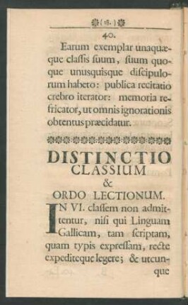 Distinctio Classium & Ordo Lectionum.