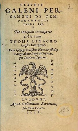 Claudii Galeni De temperamentis : libri III