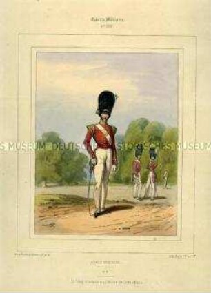 Uniformdarstellung, Grenadiers-offizier des 75. Infanterie-Regiments, Königreich Großbritannien, 1840/1850. Tafel Nr. 128 aus: Galerie Militaire.