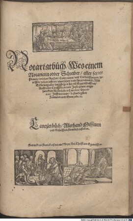 Notariatbuch : wes einem Notarienn odder Schreiber, aller seiner Practic, in jeden Sachen, Contracten und Verbrieffungen zu wissen ... und fürzunemen sei ... Cantzleibuch, allerhand Missiven und Schrifften formlich zu stellen