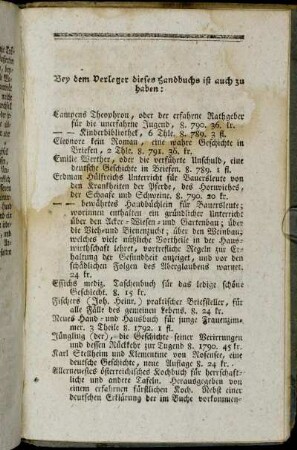 Bey dem Verleger dieses Handbuchs ist auch zu haben: