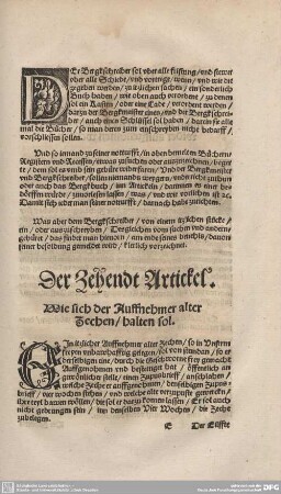 Der Zehendt Artickel. Wie sich der Auffnehmer alter Zechen/halten sol.