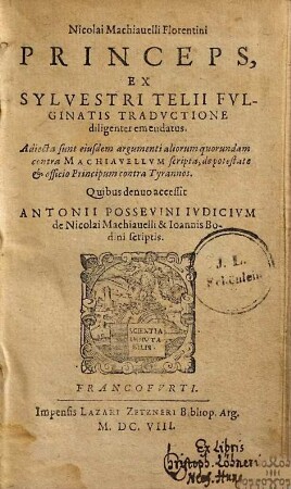 Nicolai Machiavelli Florentini Princeps