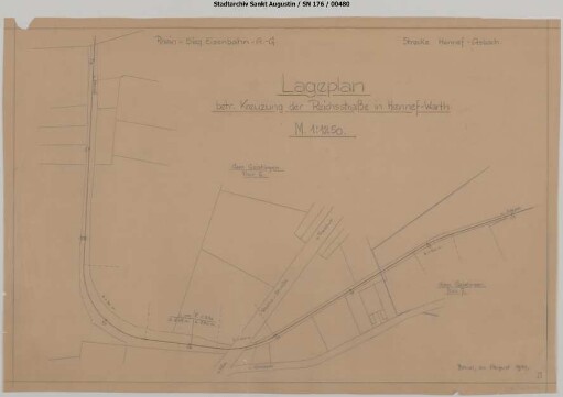 Hennef-Warth: Kreuzung der Reichsstraße. Bahnübergang Frankfurter Straße.