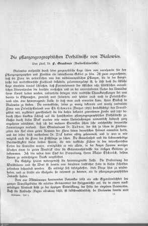 I. Die pflanzengeographischen Verhältnisse von Bialowies.