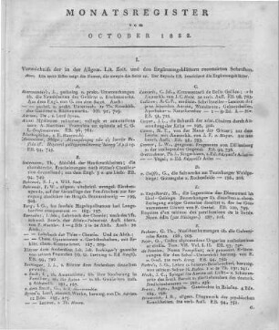 Monatsregister vom Oktober 1832