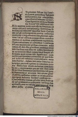 Sententiarum variationes sive synonyma : Mit Widmungsvorrede des Autors an Johannes Meliorantius