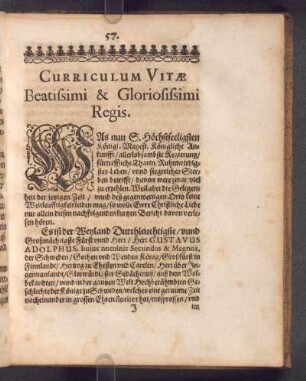 Curriculum Vitae Beatissimi & Gloriosissimi Regis.