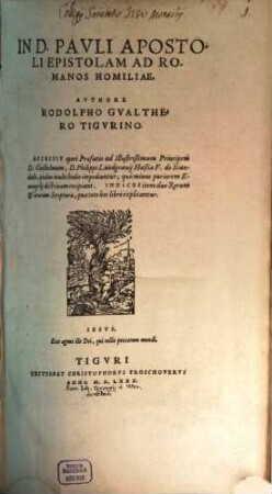 In D. Pavli Apostoli Epistolam Ad Romanos Homiliae