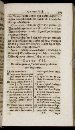 Caput VII. De rebus quas in feudum clare prohibeatur Imperator.