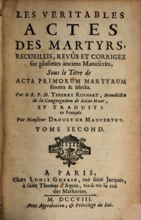 Les véritables actes des martyrs, 2. (1708)