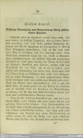 Fünftes Kapitel. Richtige Benutzung und Anwendung übrig gebliebener Speisen