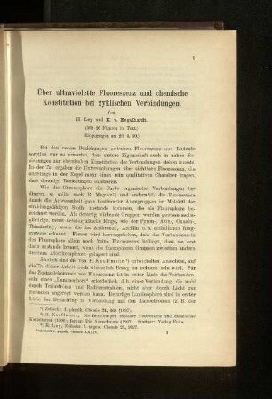 Über ultraviolette Fluoreszenz und chemische Konstitution bei zyklischen Verbindungen.