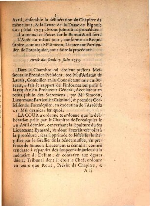 Arrests Du Parlement D'Aix, Rendus dans l'Affaire du refus des Sacremens fait à M. Eymard, Lieutennant Général au Siége de Forcalquier : Extrait Des Registres De Parlement. Du 21 Mai 1753.