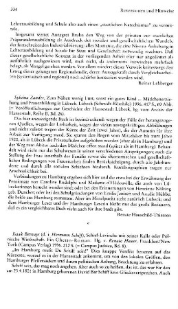 Zander, Sylvia :: Zum Nähen wenig Lust, sonst ein gutes Kind, ..., Mädchenerziehung und Frauenbildung in Lübeck, übeck, (Veröffentlichungen zur Geschichte der Hansestadt Lübeck, Reihe B, 26) : Lübeck, Schmidt-Römhild, 1996