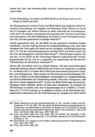 b) Die Übermittlung von Daten des BND/MAD an die Polizei und von der Polizei an MAD und BND