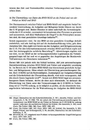 b) Die Übermittlung von Daten des BND/MAD an die Polizei und von der Polizei an MAD und BND