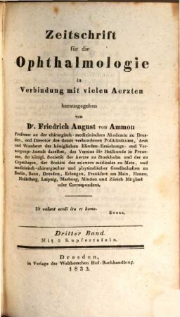 Zeitschrift für die Ophthalmologie. 3, 3. 1833