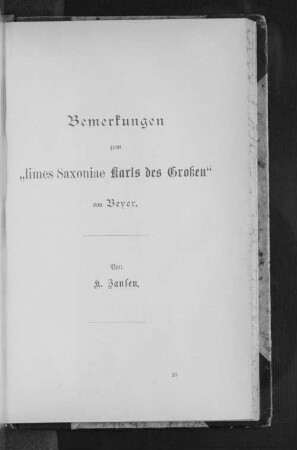 Bemerkungen zum "Limes Saxoniae Karls d. Gr." von Beyer